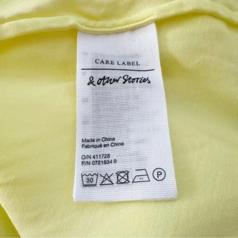 NWT & Other Stories Butter Yellow Asymmetric High Neck Satin Midi Dress Size 10 - Picture 9 of 10